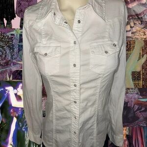Guess White button up shirt with silver and shiny button details